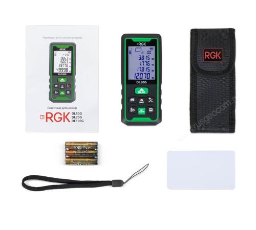 Комплект Лазерный дальномер зеленый луч с угломером RGK DL50G и термогигрометр AMO H605