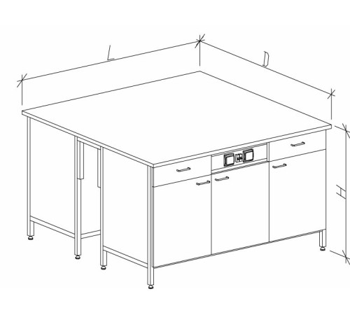 Стол-тумба островной на основе столов-тумб металлических с дверками, ящиками и розетками 1200 СТОкб-М с/я.р.