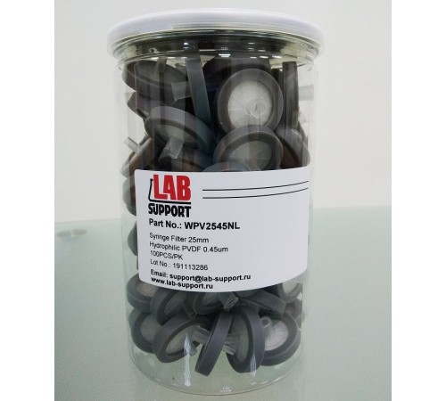 PVDF-L, 0.45 мкм, 25 мм, шприцевые фильтры WS, cерые, 100 шт/уп. Lab-Support, Китай PVDF-L, 0.45 мкм, 25 мм, шприцевые фильтры WS, cерые, 100 шт/уп. Lab-Support, Китай