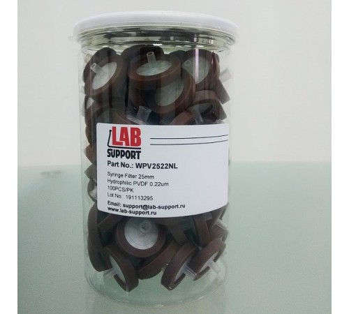 PVDF-L, 0.22 мкм, 25 мм, шприцевые фильтры WS, cерые, 100 шт/уп. Lab-Support, Китай PVDF-L, 0.22 мкм, 25 мм, шприцевые фильтры WS, cерые, 100 шт/уп. Lab-Support, Китай